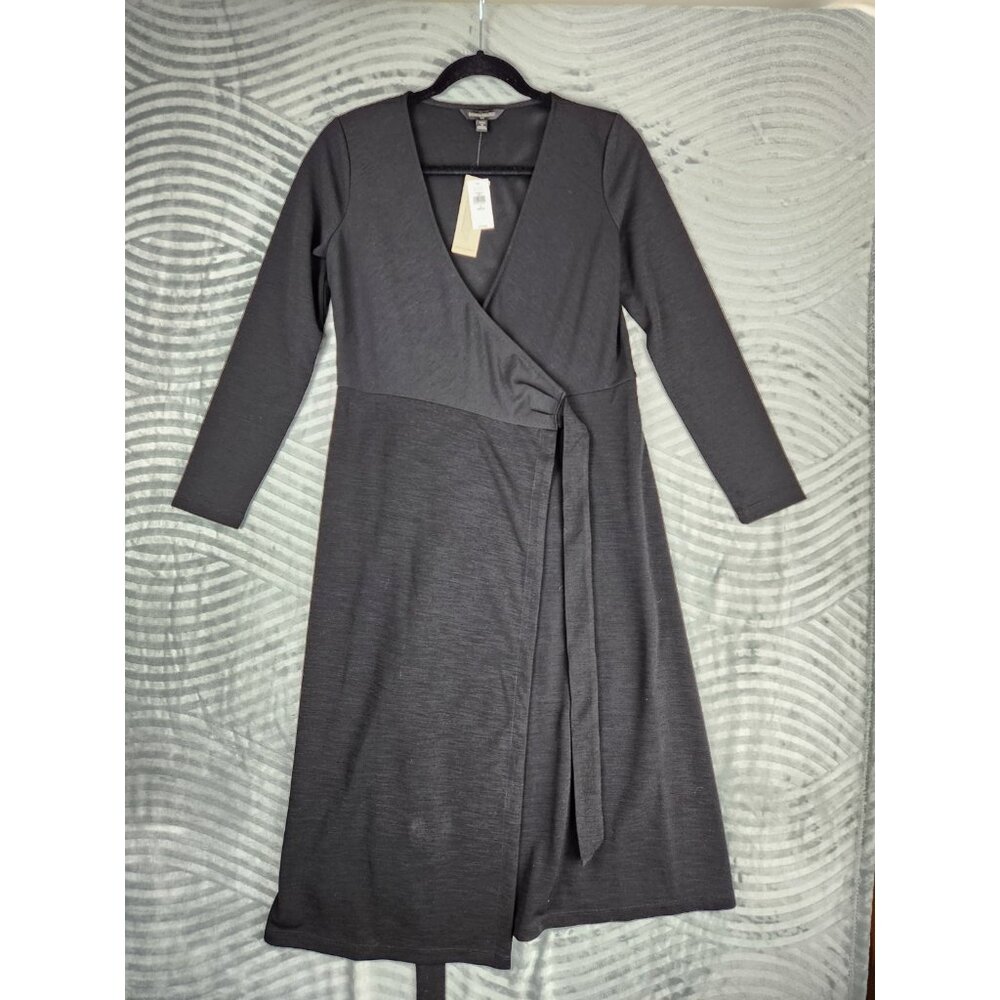Banana Republic Wrap Dress Long Sleeve Knee Length Size S‎ Petite Stretchy Black